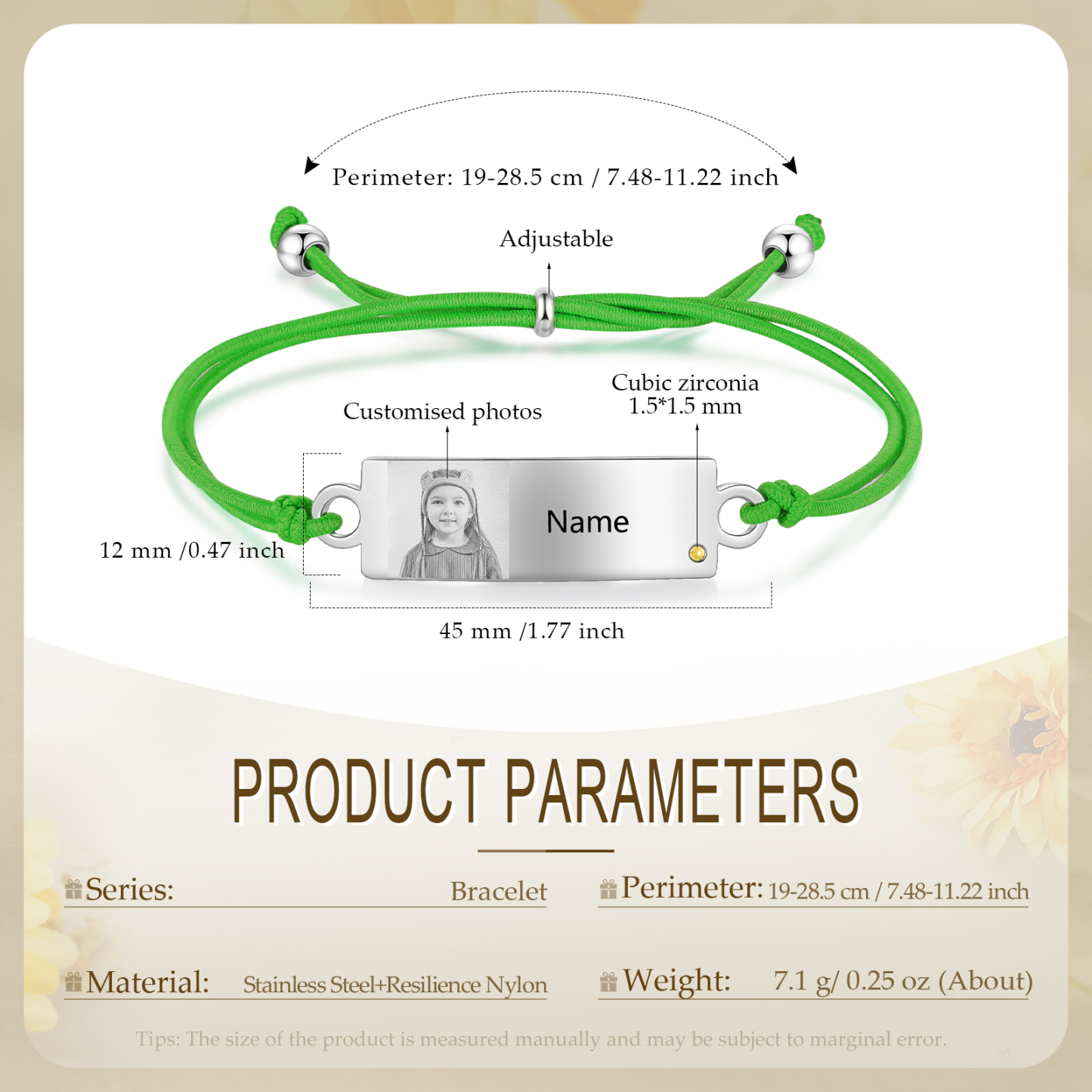 Personalized Custom Photo & Name & Birthstone Elastic Rope Stainless Steel Bracelet Adjustable Back To School Gift For Children