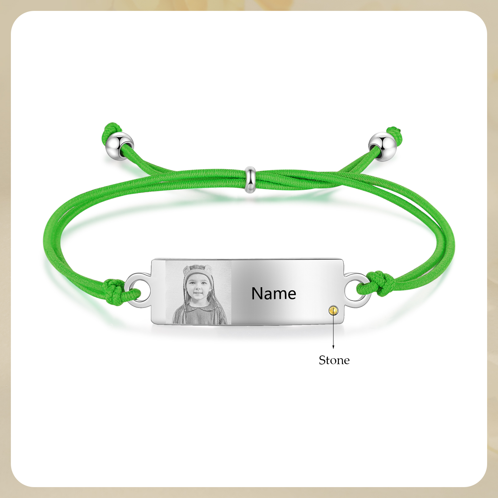Personalized Custom Photo & Name & Birthstone Elastic Rope Stainless Steel Bracelet Adjustable Back To School Gift For Children