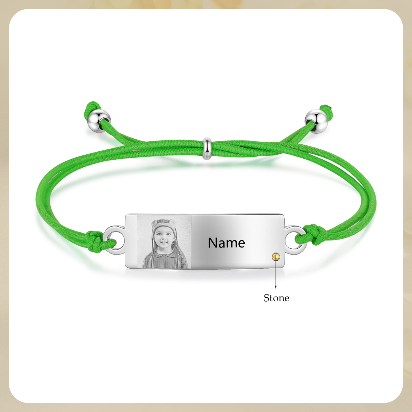 Personalized Custom Photo & Name & Birthstone Elastic Rope Stainless Steel Bracelet Adjustable Back To School Gift For Children