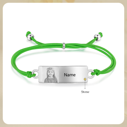 Personalized Custom Photo & Name & Birthstone Elastic Rope Stainless Steel Bracelet Adjustable Back To School Gift For Children