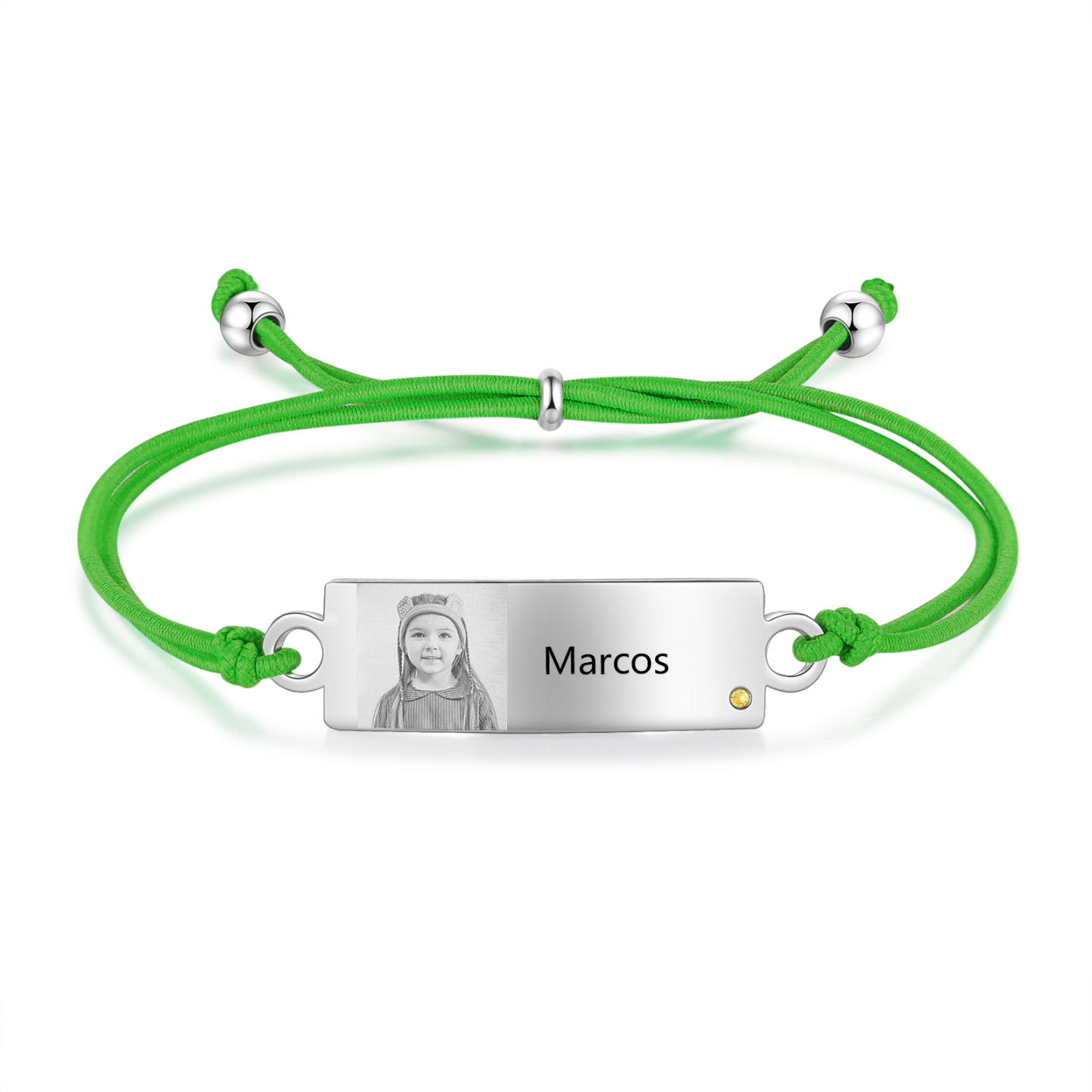 Personalized Custom Photo & Name & Birthstone Elastic Rope Stainless Steel Bracelet Adjustable Back To School Gift For Children