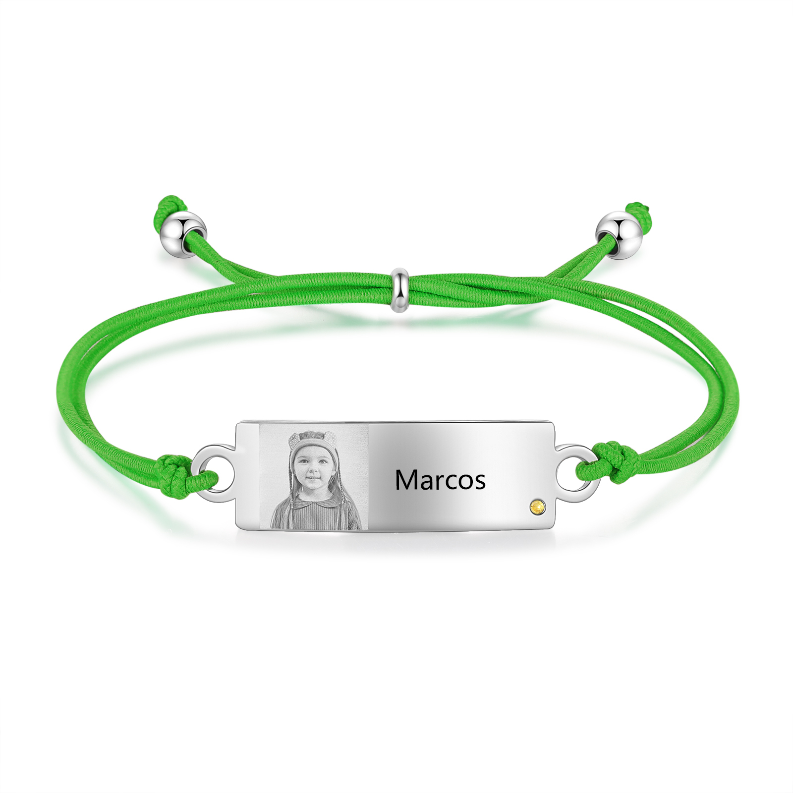 Personalized Custom Photo & Name & Birthstone Elastic Rope Stainless Steel Bracelet Adjustable Back To School Gift For Children