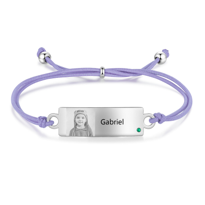 Personalized Custom Photo & Name & Birthstone Elastic Rope Stainless Steel Bracelet Adjustable Back To School Gift For Children