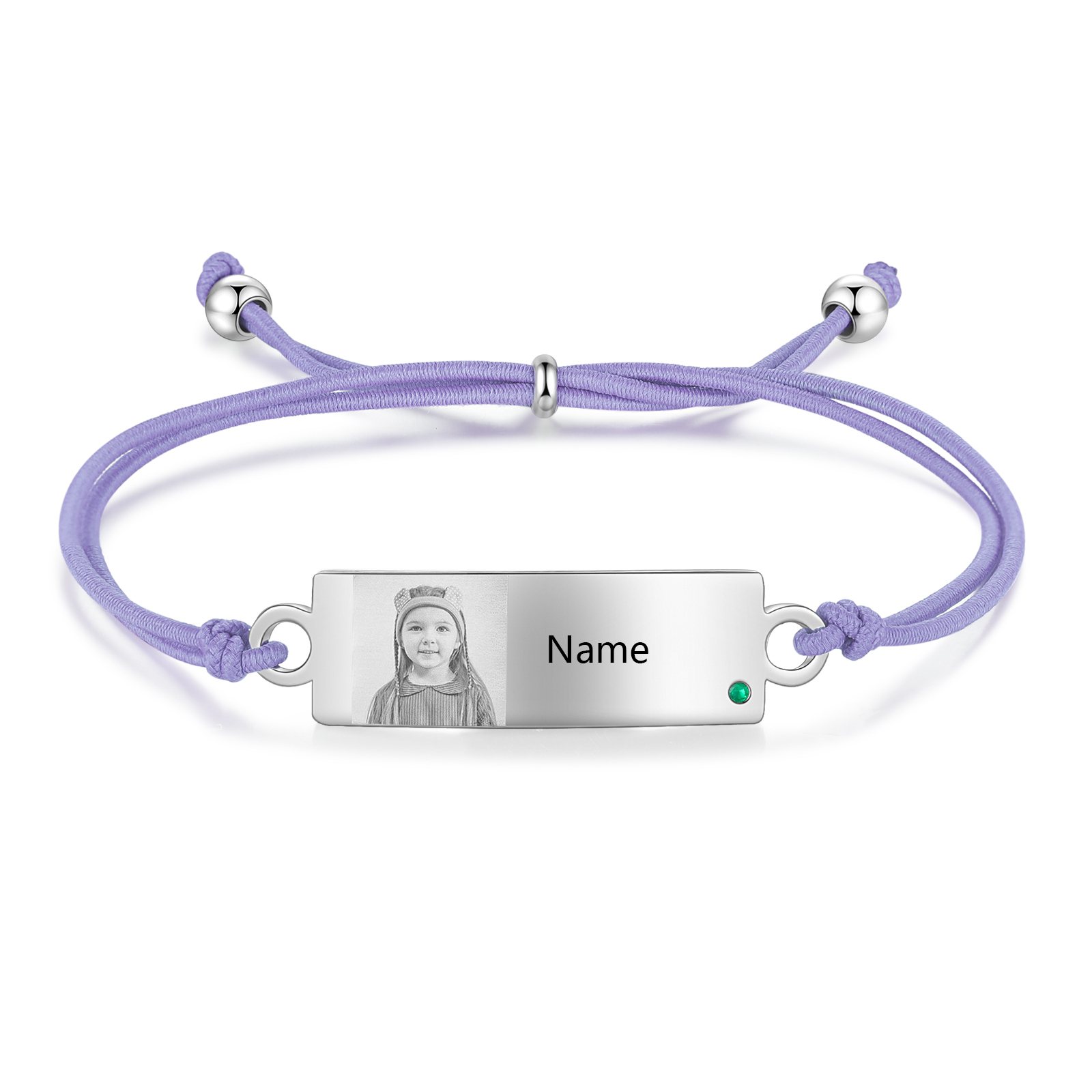 Personalized Custom Photo & Name & Birthstone Elastic Rope Stainless Steel Bracelet Adjustable Back To School Gift For Children