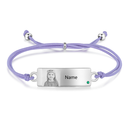 Personalized Custom Photo & Name & Birthstone Elastic Rope Stainless Steel Bracelet Adjustable Back To School Gift For Children