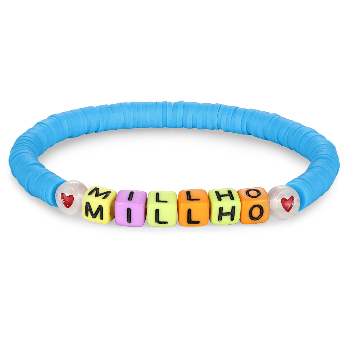 2 PCS-Personalized 2 Name Elastic Cord Square Handmade Bracelet, Back to School Gift for Daughter