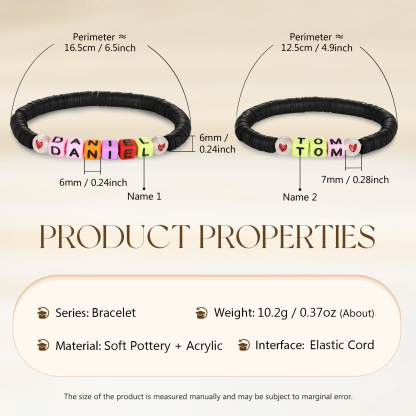 2 PCS-Personalized 2 Name Elastic Cord Square Handmade Bracelet, Back to School Gift for Daughter