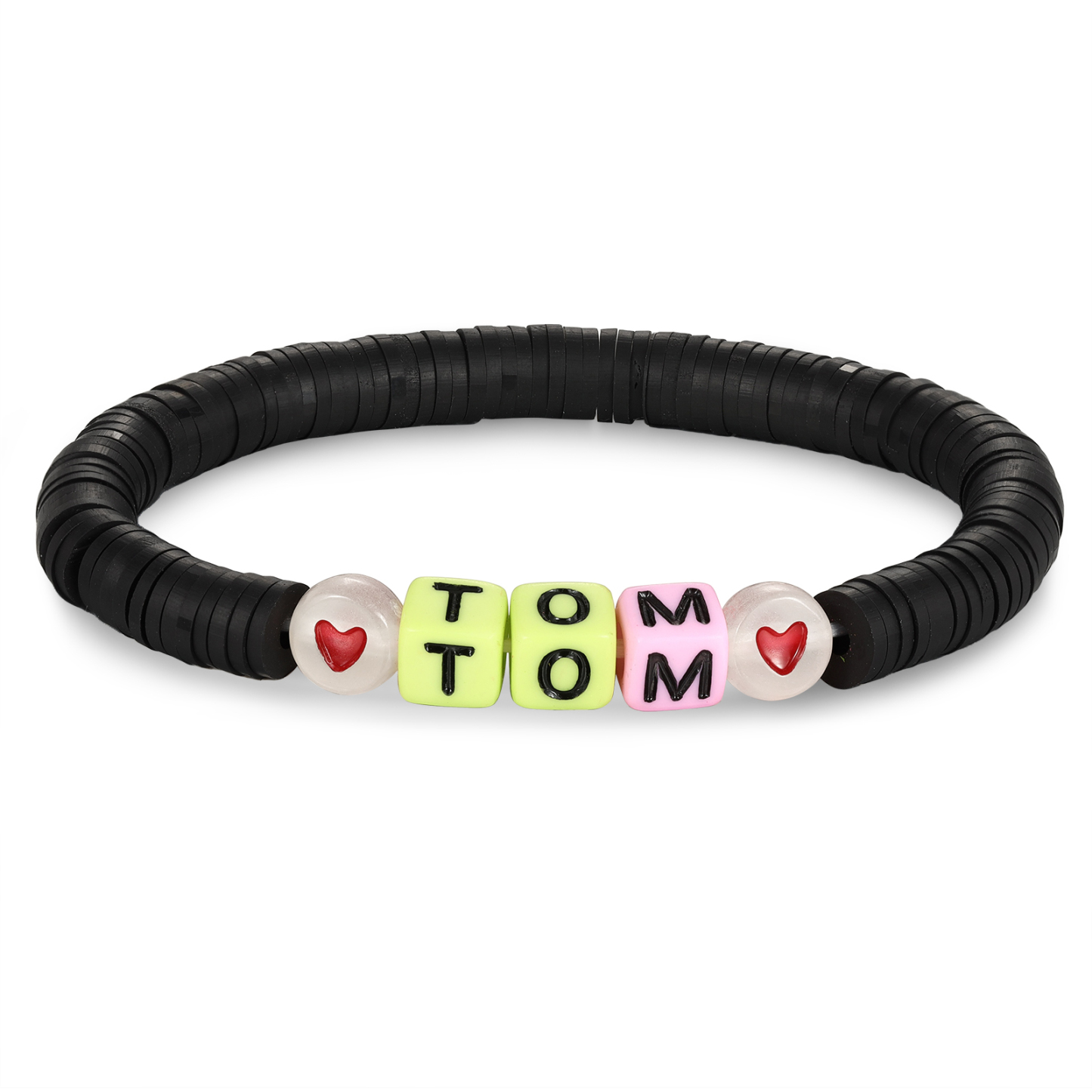 2 PCS-Personalized 2 Name Elastic Cord Square Handmade Bracelet, Back to School Gift for Daughter