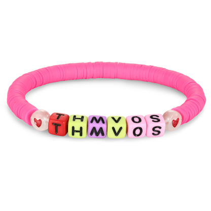 2 PCS-Personalized 2 Name Elastic Cord Square Handmade Bracelet, Back to School Gift for Daughter