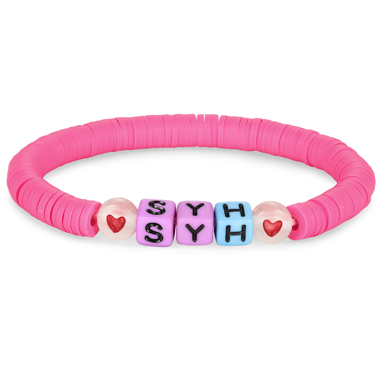 2 PCS-Personalized 2 Name Elastic Cord Square Handmade Bracelet, Back to School Gift for Daughter