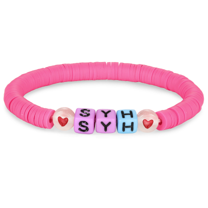 2 PCS-Personalized 2 Name Elastic Cord Square Handmade Bracelet, Back to School Gift for Daughter