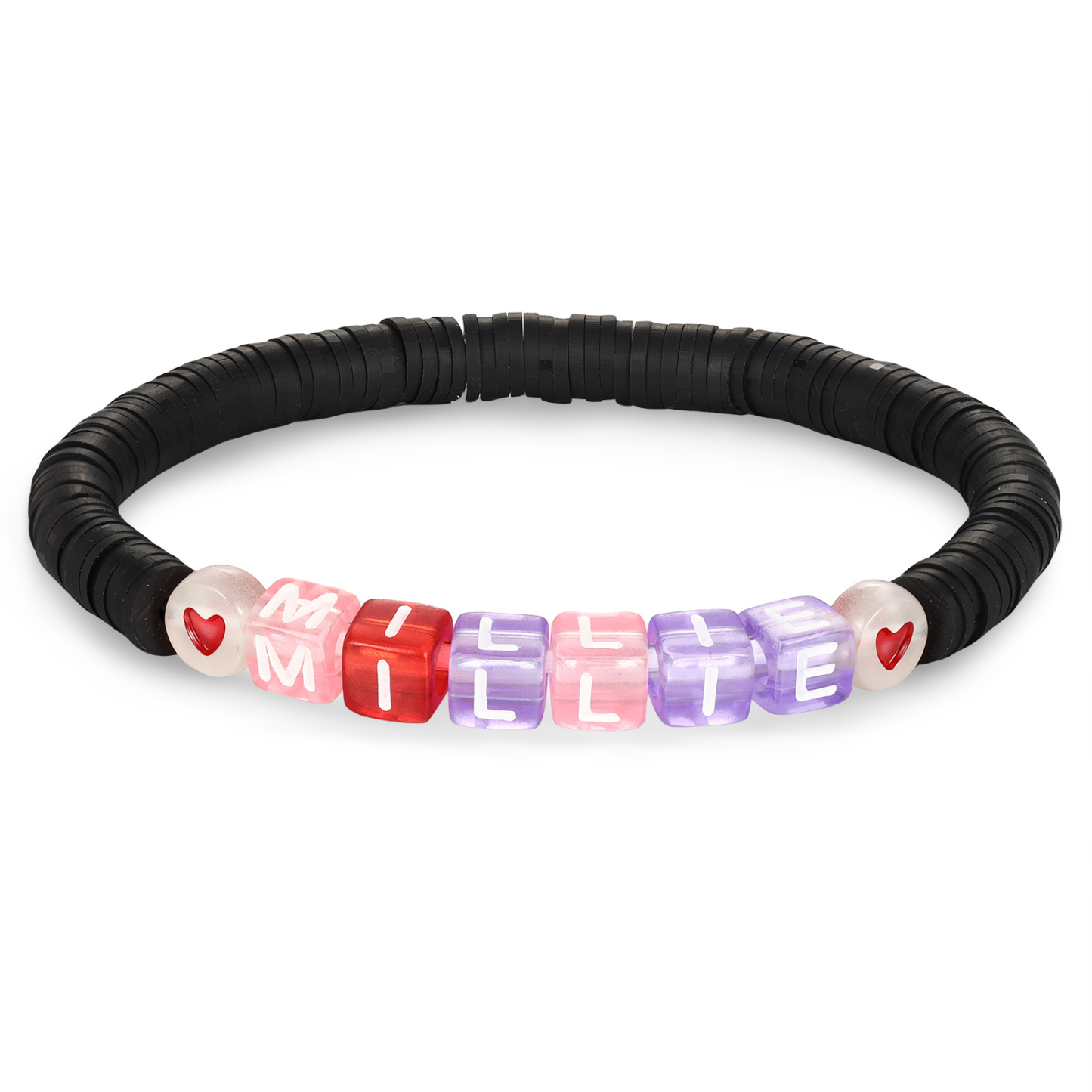 2PCS-Personalized 2 Name Elastic Cord Square Bracelets, Back to School Gift for Daughter