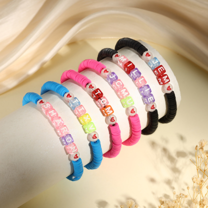 2PCS-Personalized 2 Name Elastic Cord Square Bracelets, Back to School Gift for Daughter