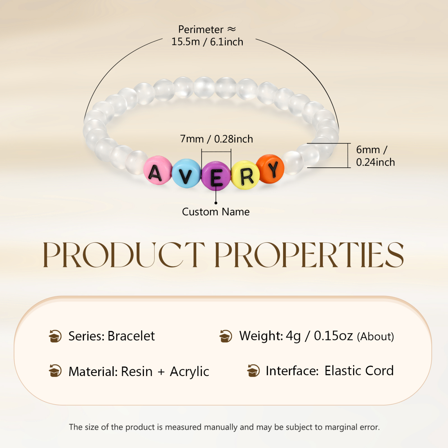 Personalized Name Colored Resin Beaded Bracelet With Many Options For Back To School Gift For Daughter