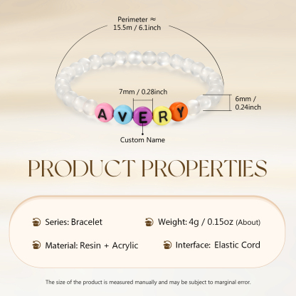 Personalized Name Colored Resin Beaded Bracelet With Many Options For Back To School Gift For Daughter