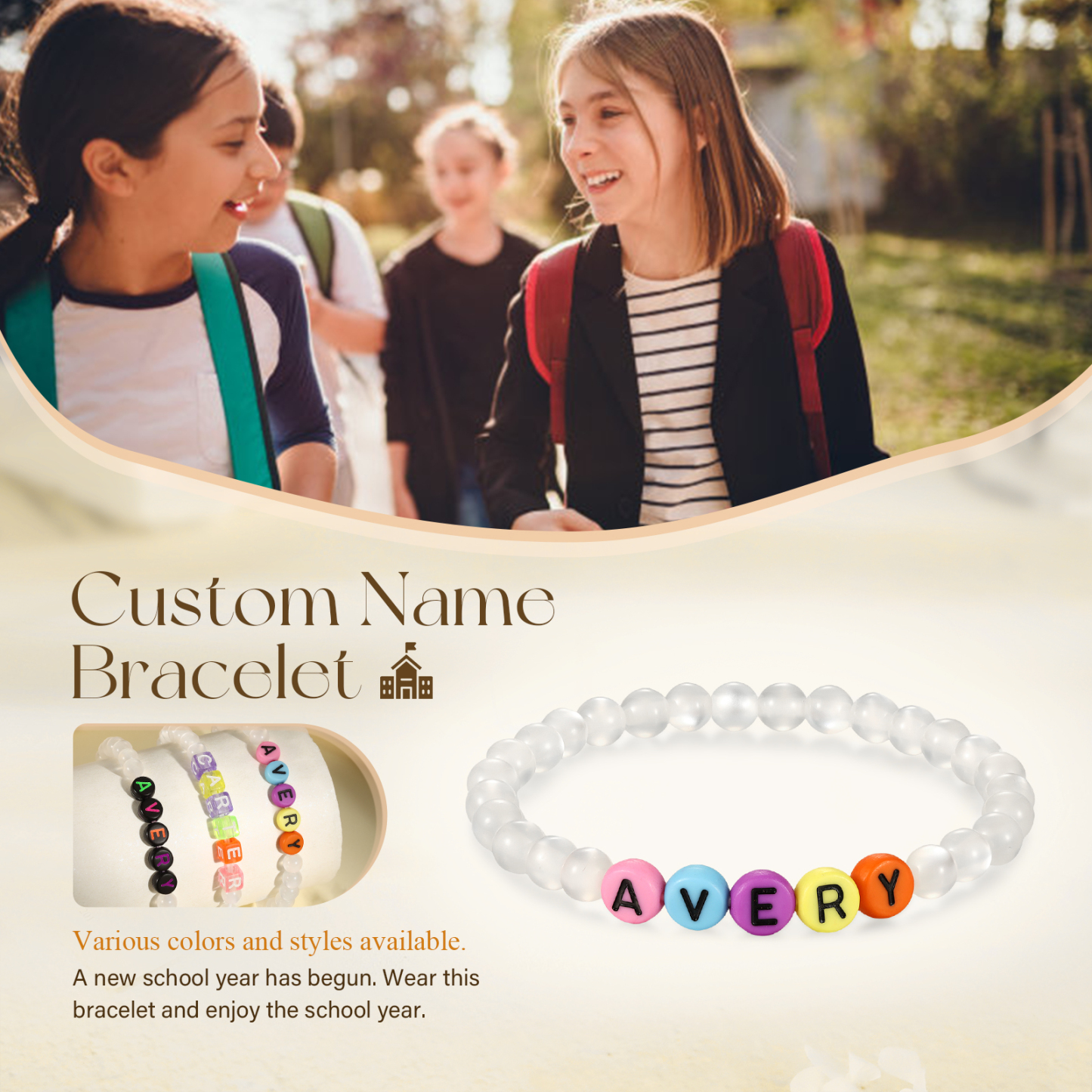 Personalized Name Colored Resin Beaded Bracelet With Many Options For Back To School Gift For Daughter