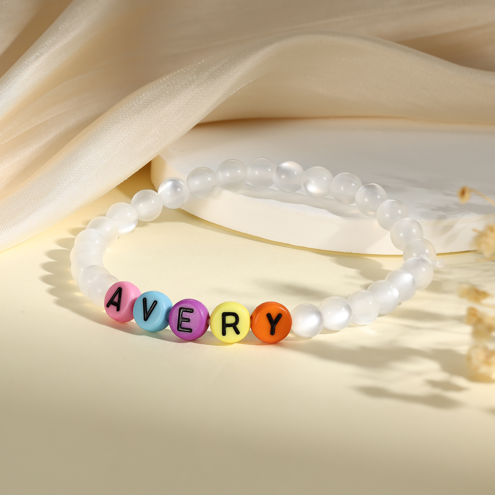 Personalized Name Colored Resin Beaded Bracelet With Many Options For Back To School Gift For Daughter