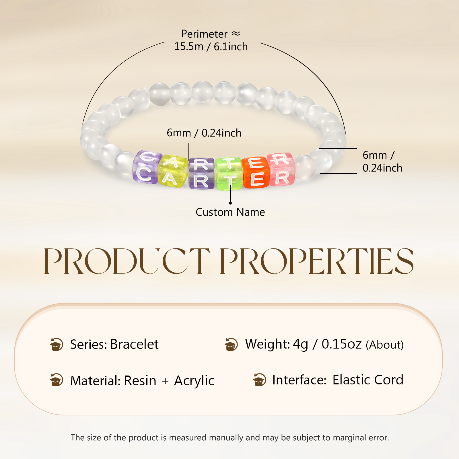 Personalized Name Colored Resin Beaded Bracelet With Many Options For Back To School Gift For Daughter