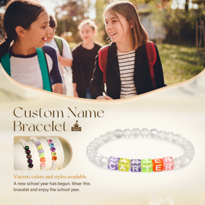 Personalized Name Colored Resin Beaded Bracelet With Many Options For Back To School Gift For Daughter