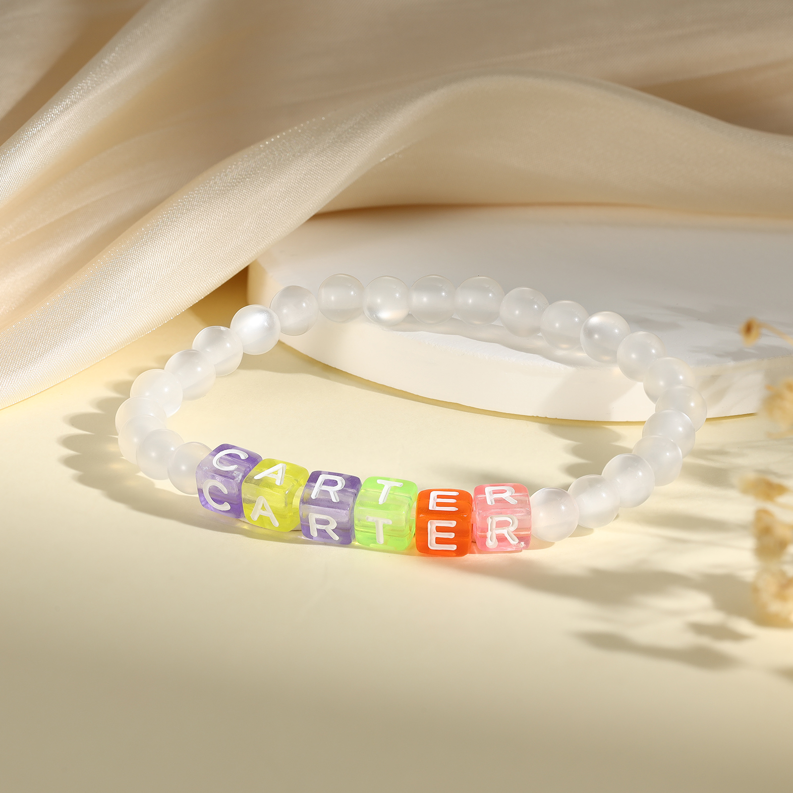Personalized Name Colored Resin Beaded Bracelet With Many Options For Back To School Gift For Daughter