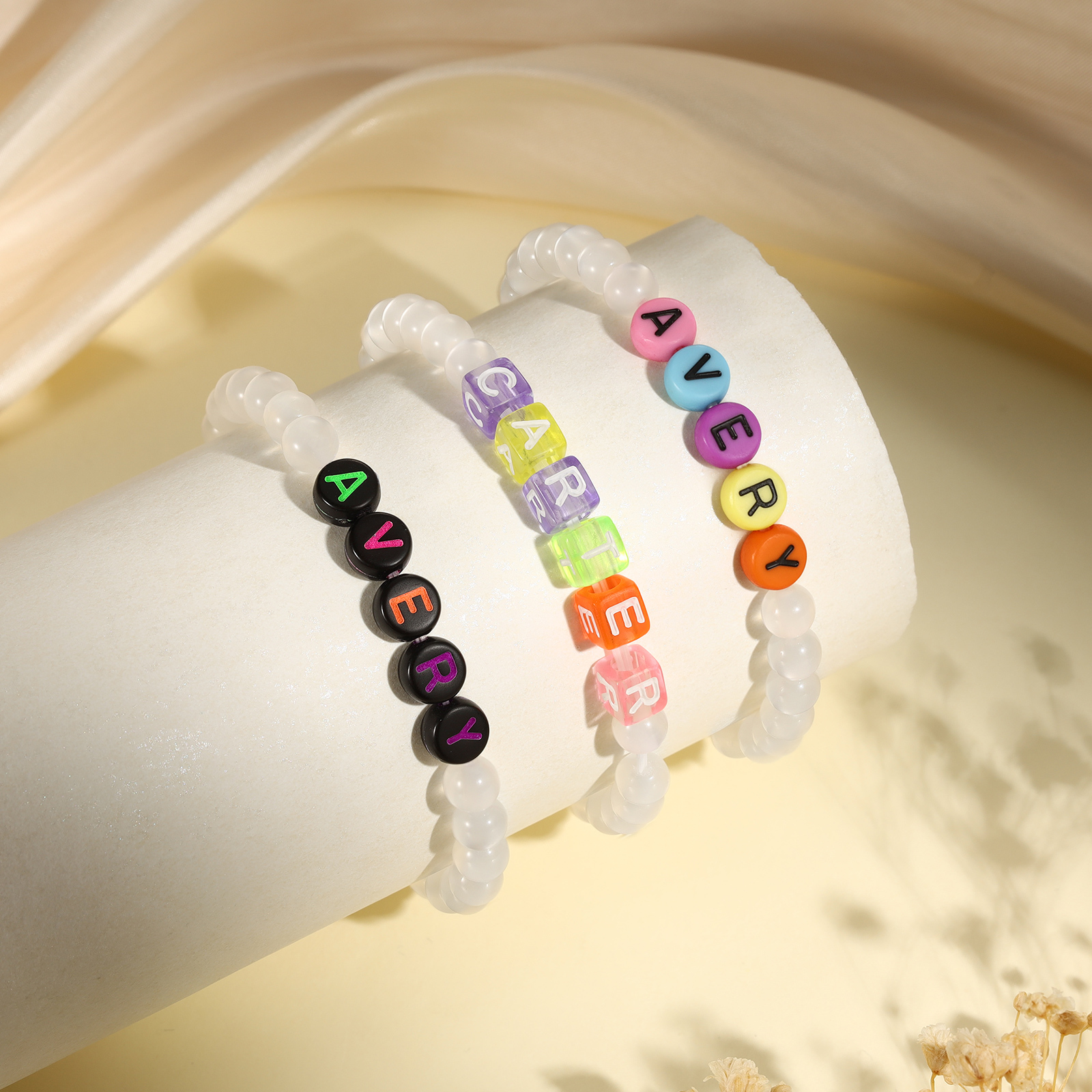 Personalized Name Colored Resin Beaded Bracelet With Many Options For Back To School Gift For Daughter