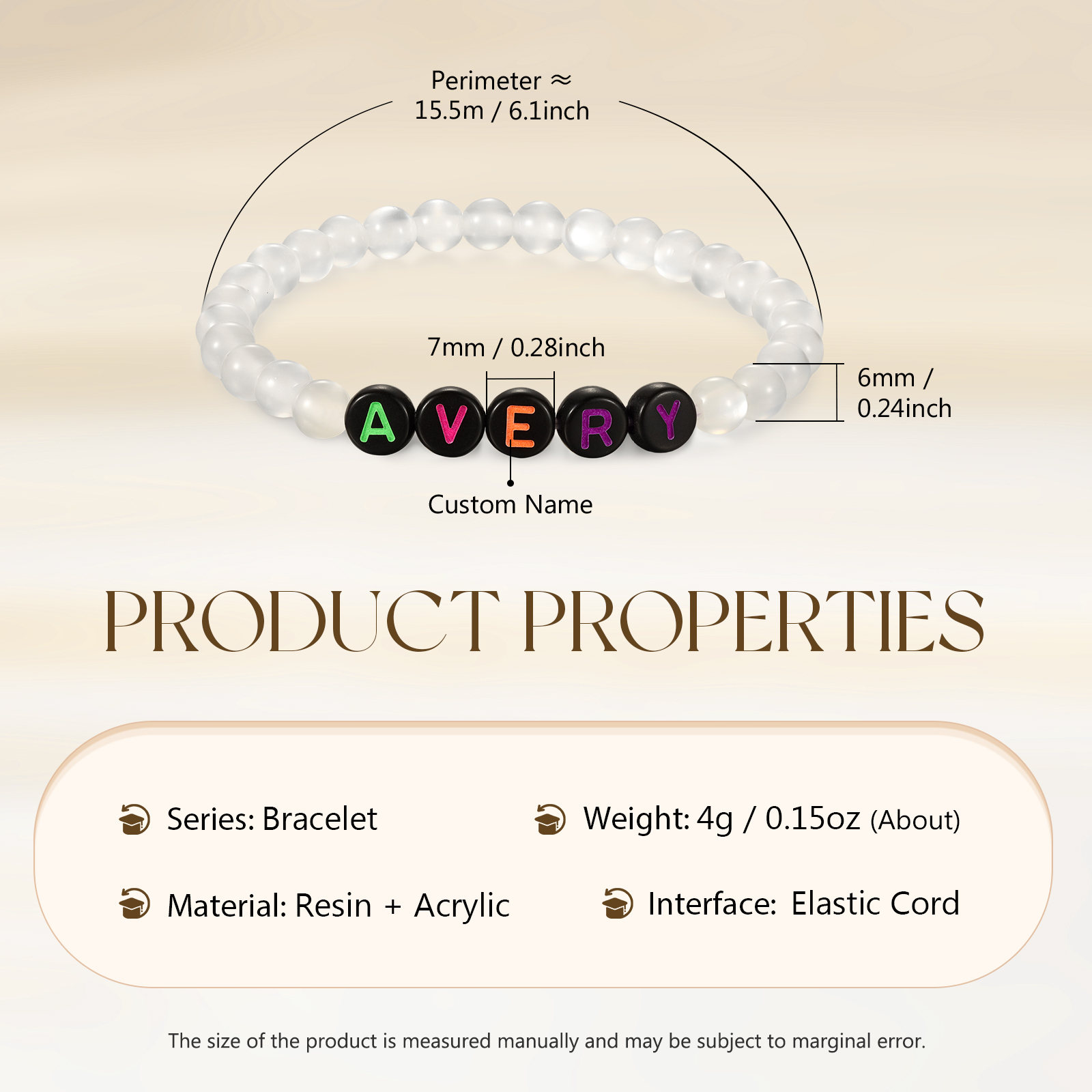 Personalized Name Colored Resin Beaded Bracelet With Many Options For Back To School Gift For Daughter