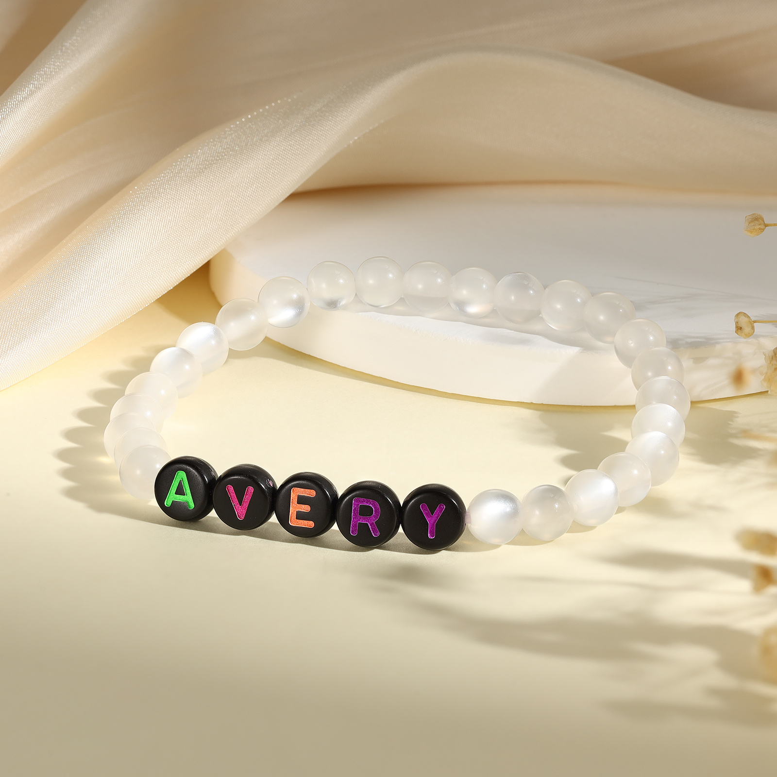 Personalized Name Colored Resin Beaded Bracelet With Many Options For Back To School Gift For Daughter