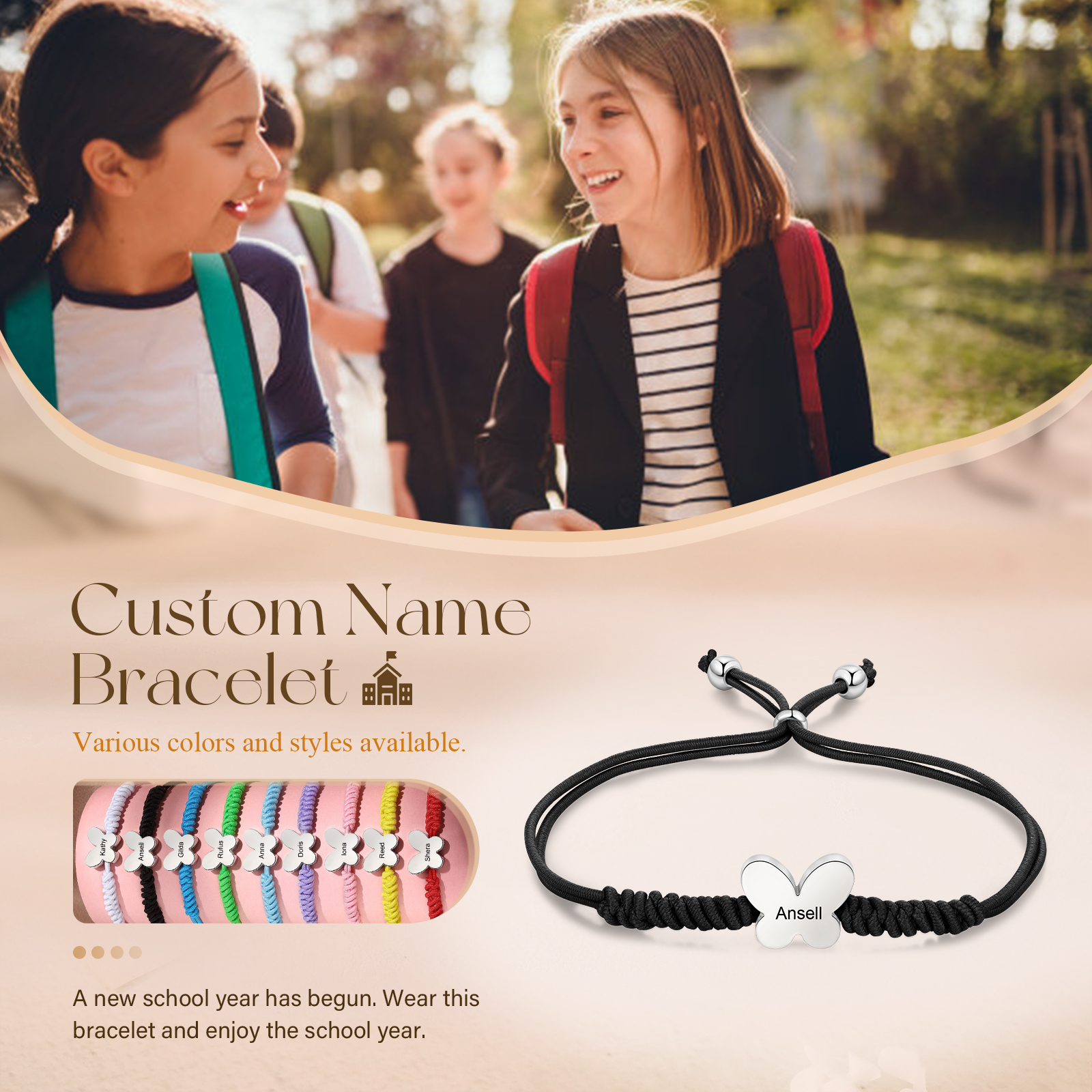 Personalized Name Woven Stainless Steel Butterfly Bracelet, A Back-To-School Gift For My Daughter