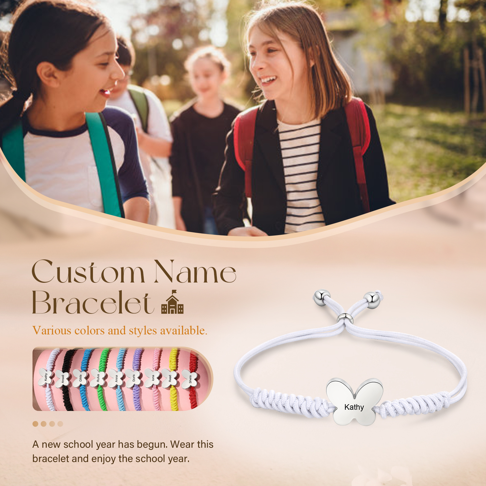 Personalized Name Woven Stainless Steel Butterfly Bracelet, A Back-To-School Gift For My Daughter