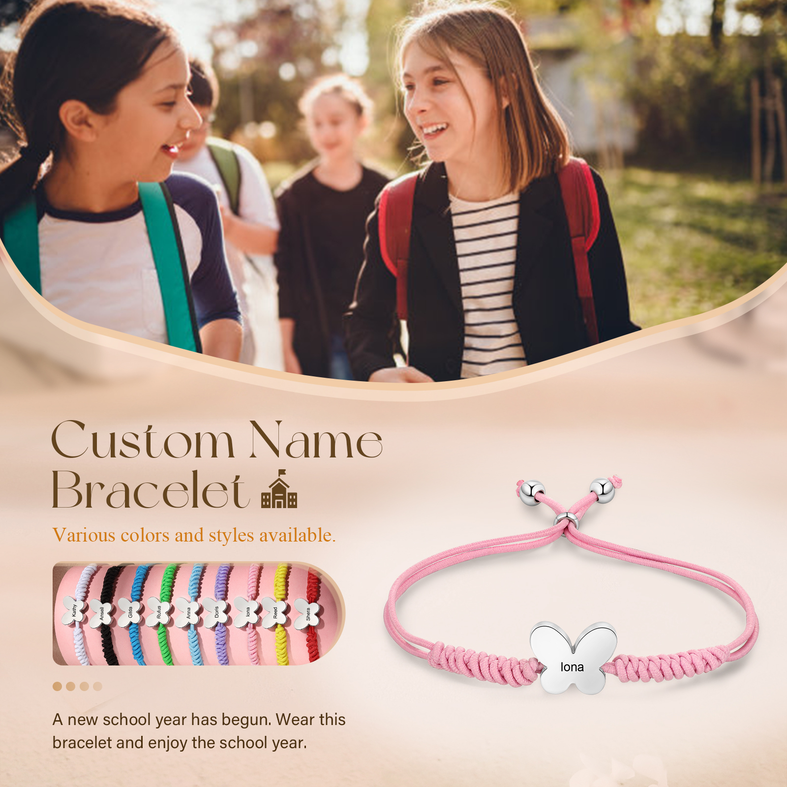 Personalized Name Woven Stainless Steel Butterfly Bracelet, A Back-To-School Gift For My Daughter