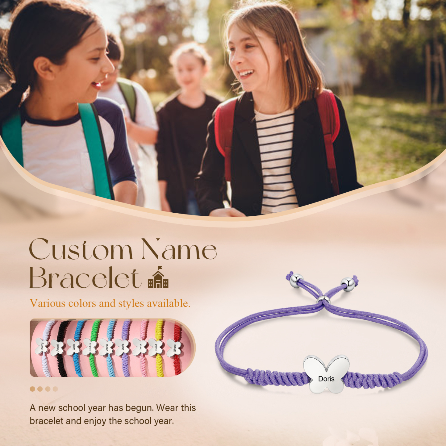 Personalized Name Woven Stainless Steel Butterfly Bracelet, A Back-To-School Gift For My Daughter