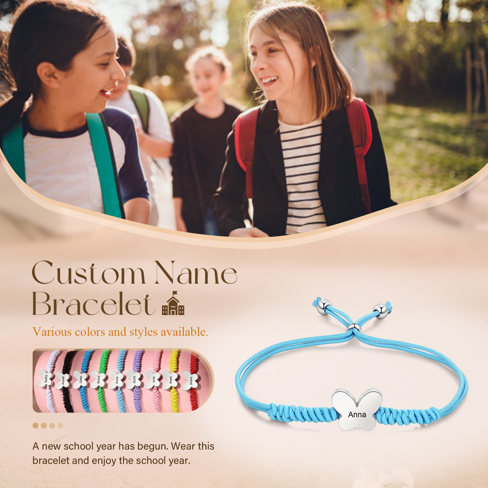 Personalized Name Woven Stainless Steel Butterfly Bracelet, A Back-To-School Gift For My Daughter