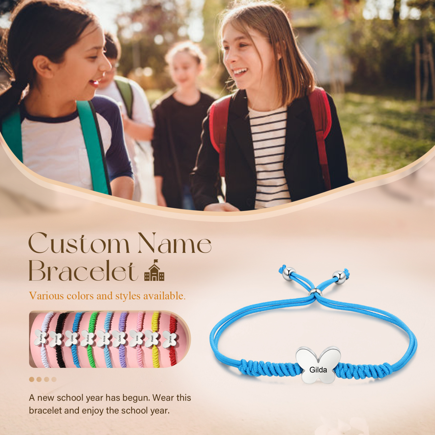 Personalized Name Woven Stainless Steel Butterfly Bracelet, A Back-To-School Gift For My Daughter