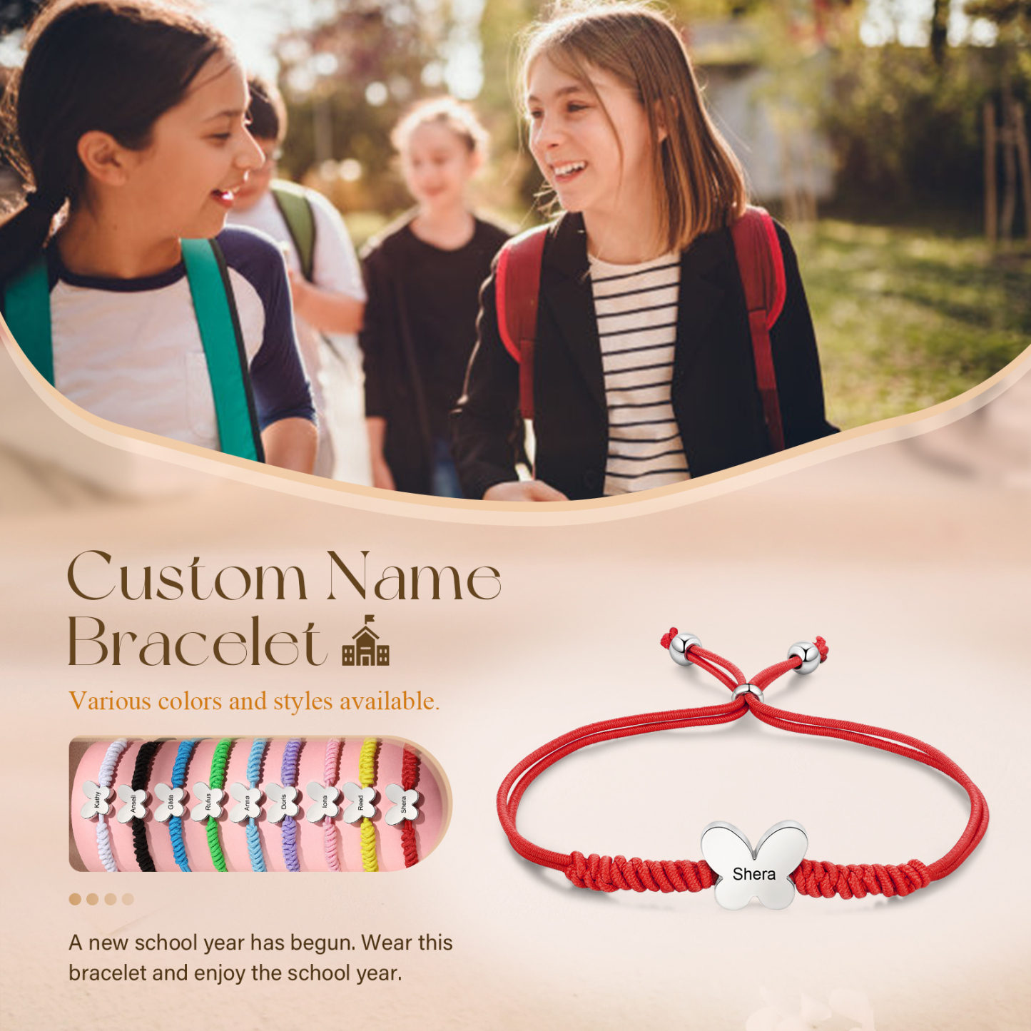 Personalized Name Woven Stainless Steel Butterfly Bracelet, A Back-To-School Gift For My Daughter