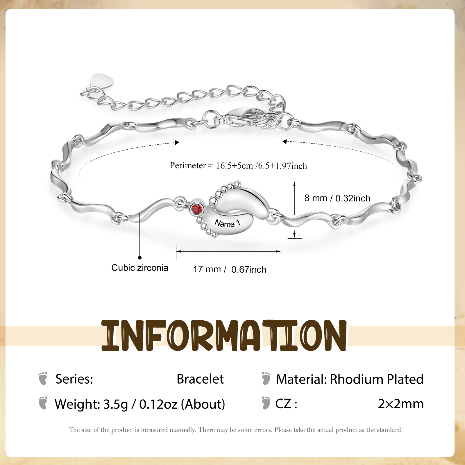 Personalized Bracelet Customized With 1 Birthstone And Name With Footprint Accessories Exquisite Bracelet For Her