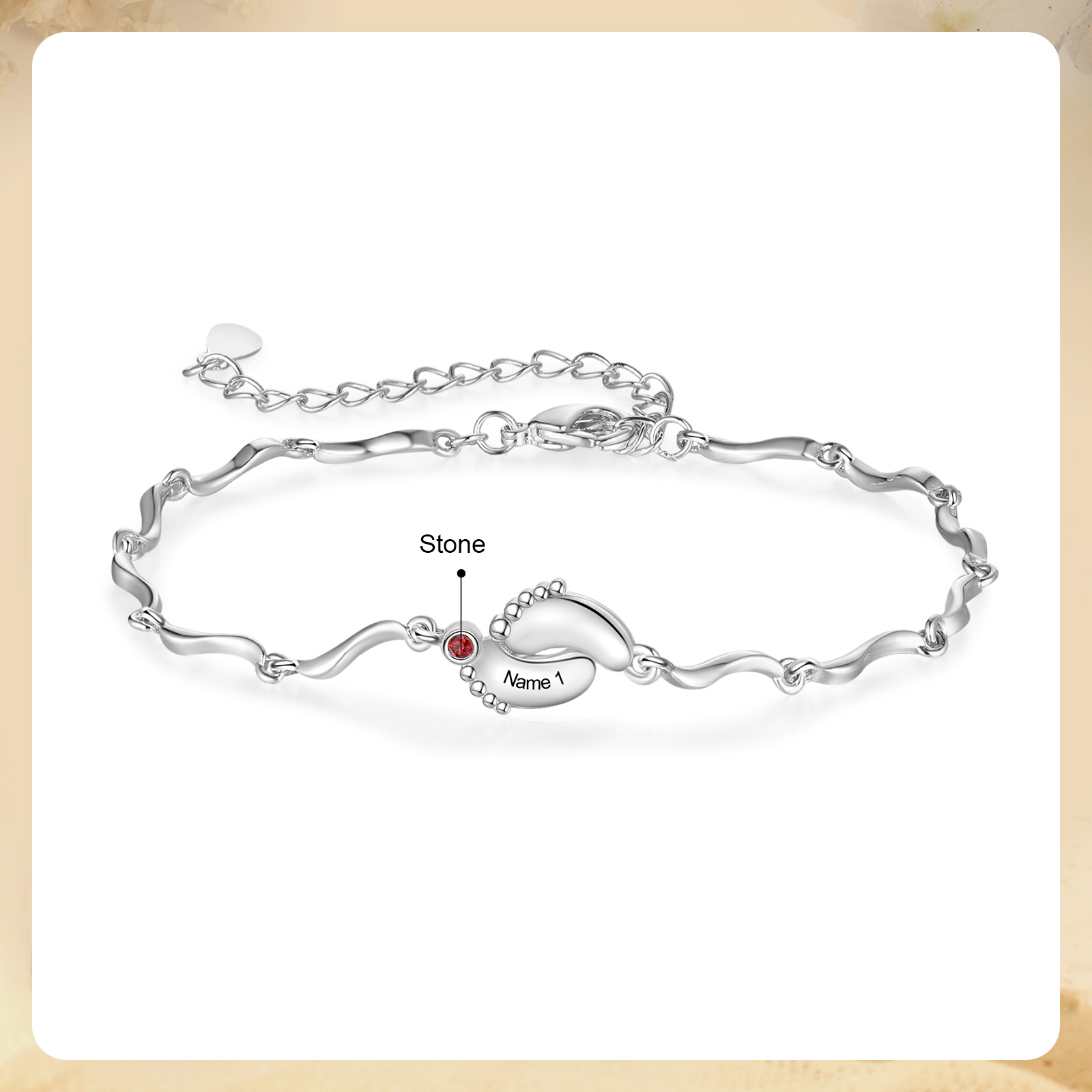 Personalized Bracelet Customized With 1 Birthstone And Name With Footprint Accessories Exquisite Bracelet For Her