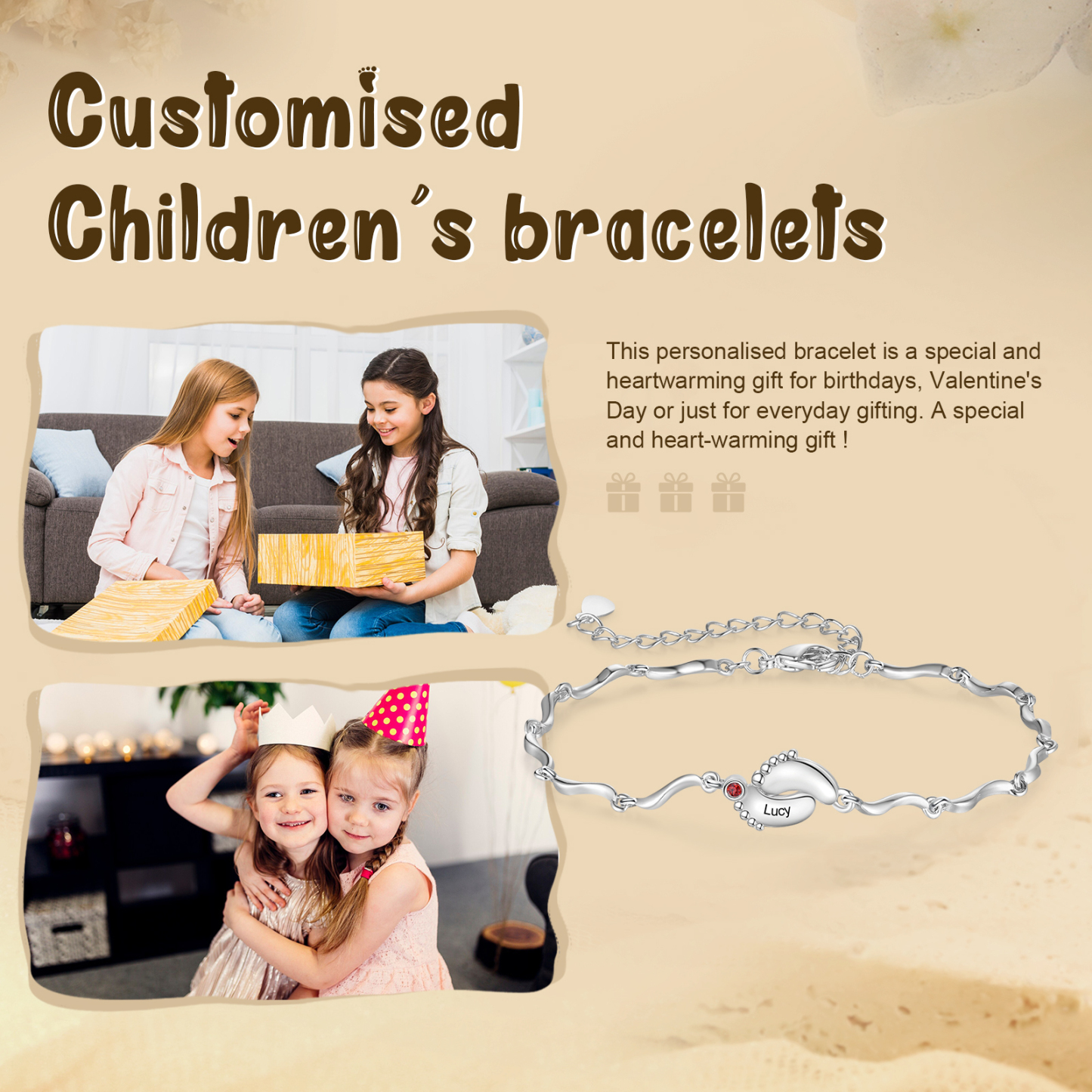 Personalized Bracelet Customized With 1 Birthstone And Name With Footprint Accessories Exquisite Bracelet For Her