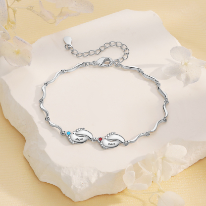 Personalized Bracelet Customized With 2 Birthstone And Name With Footprint Accessories Exquisite Bracelet For Her
