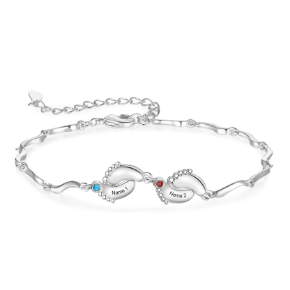 Personalized Bracelet Customized With 2 Birthstone And Name With Footprint Accessories Exquisite Bracelet For Her