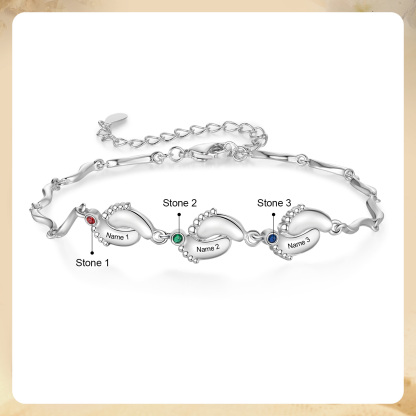 Personalized Bracelet Customized With 3 Birthstone And Name With Footprint Accessories Exquisite Bracelet For Her