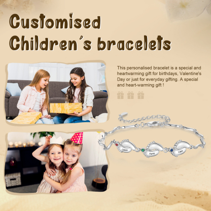 Personalized Bracelet Customized With 3 Birthstone And Name With Footprint Accessories Exquisite Bracelet For Her
