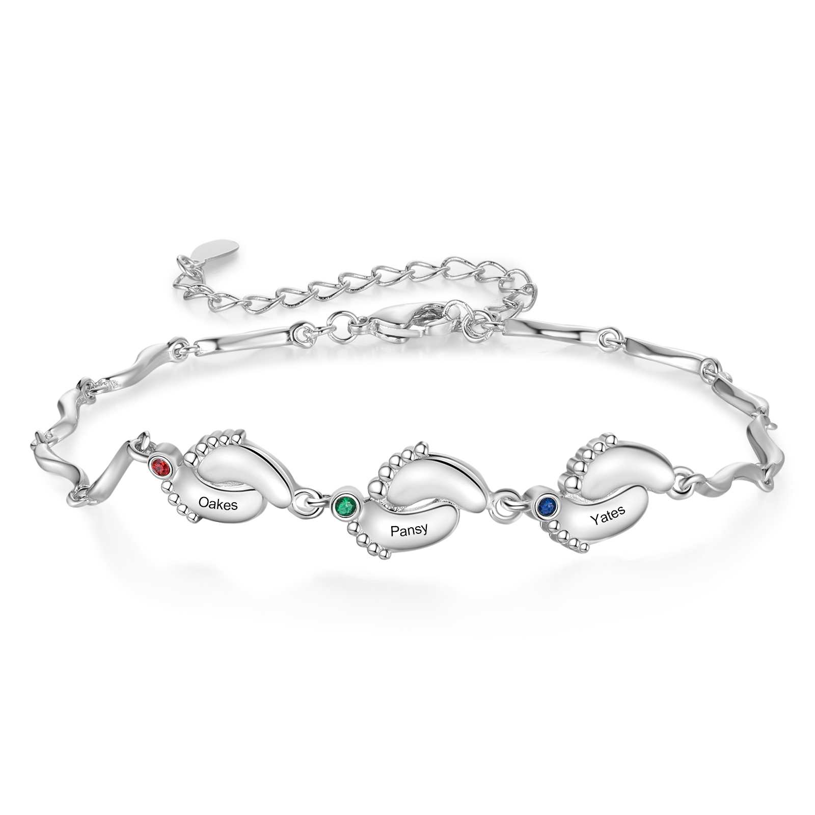 Personalized Bracelet Customized With 3 Birthstone And Name With Footprint Accessories Exquisite Bracelet For Her