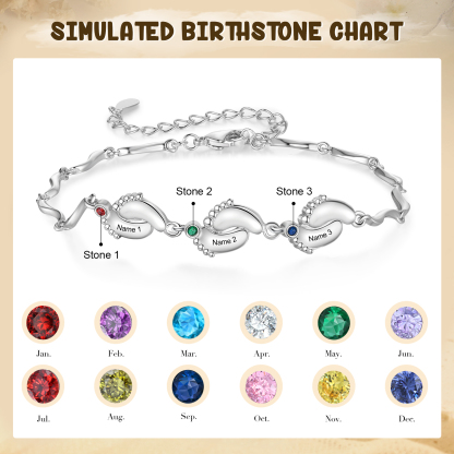 Personalized Bracelet Customized With 3 Birthstone And Name With Footprint Accessories Exquisite Bracelet For Her