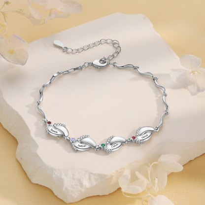 Personalized Bracelet Customized With 4 Birthstone And Name With Footprint Accessories Exquisite Bracelet For Her