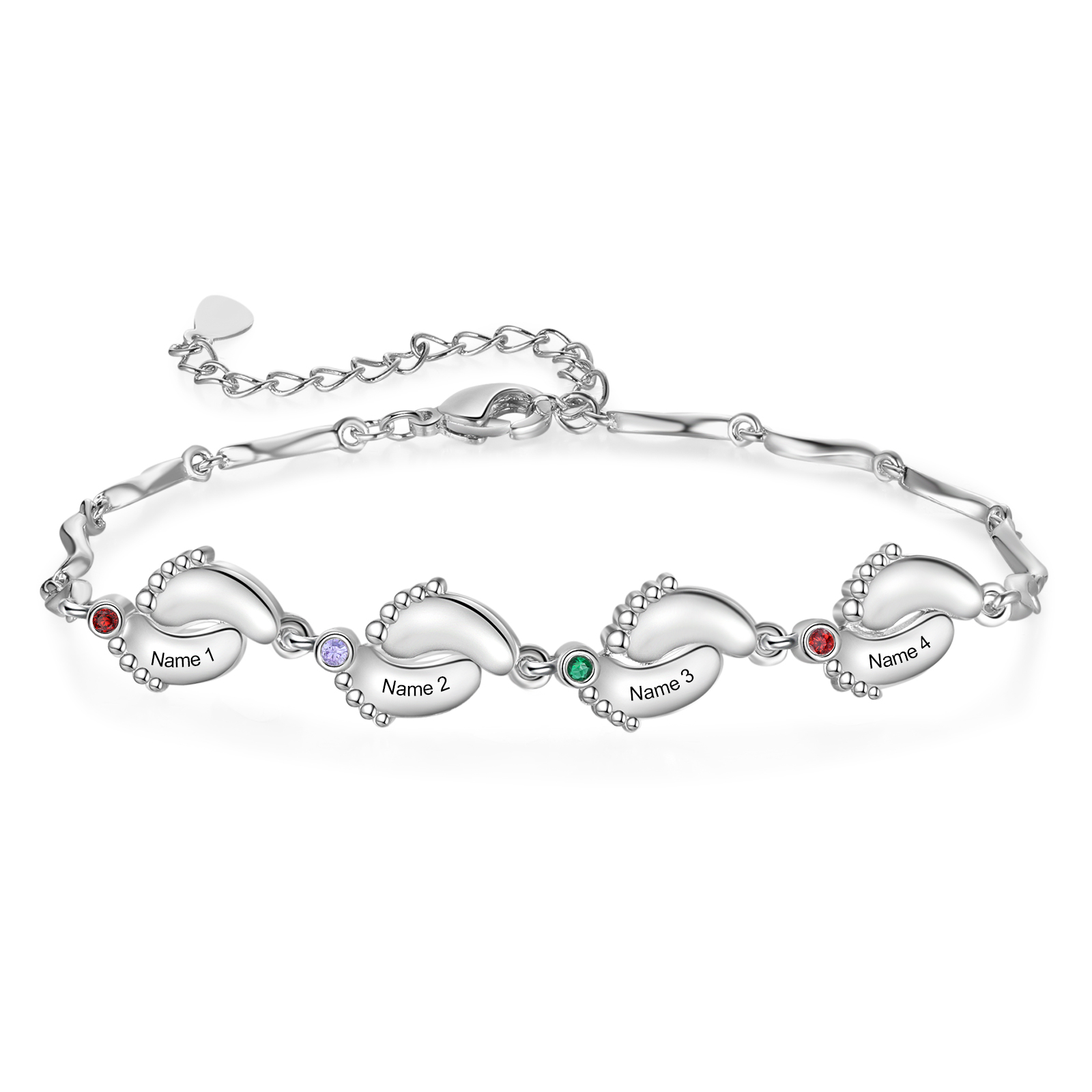Personalized Bracelet Customized With 4 Birthstone And Name With Footprint Accessories Exquisite Bracelet For Her