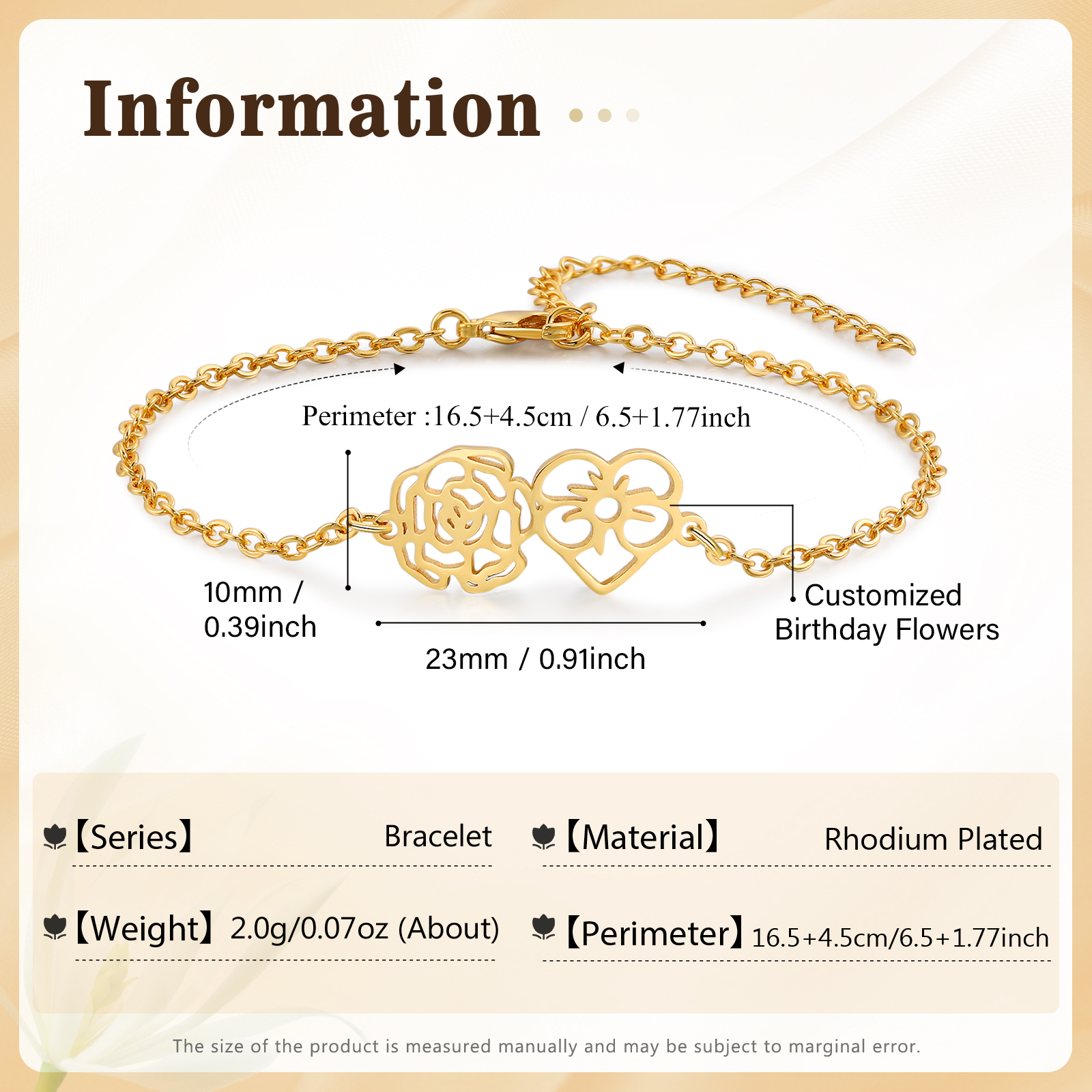Personalized Bracelet Customization, Customized 2 Birthflower Exquisite Bracelet For Women