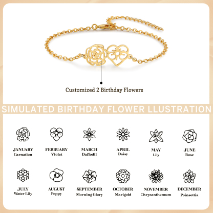 Personalized Bracelet Customization, Customized 2 Birthflower Exquisite Bracelet For Women