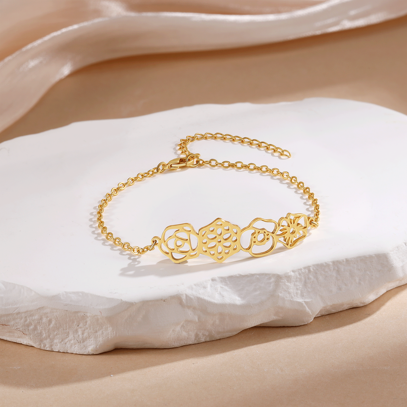 Personalized Bracelet Customization, Customized 4 Birthflower Exquisite Bracelet For Women