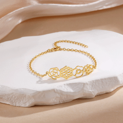 Personalized Bracelet Customization, Customized 4 Birthflower Exquisite Bracelet For Women