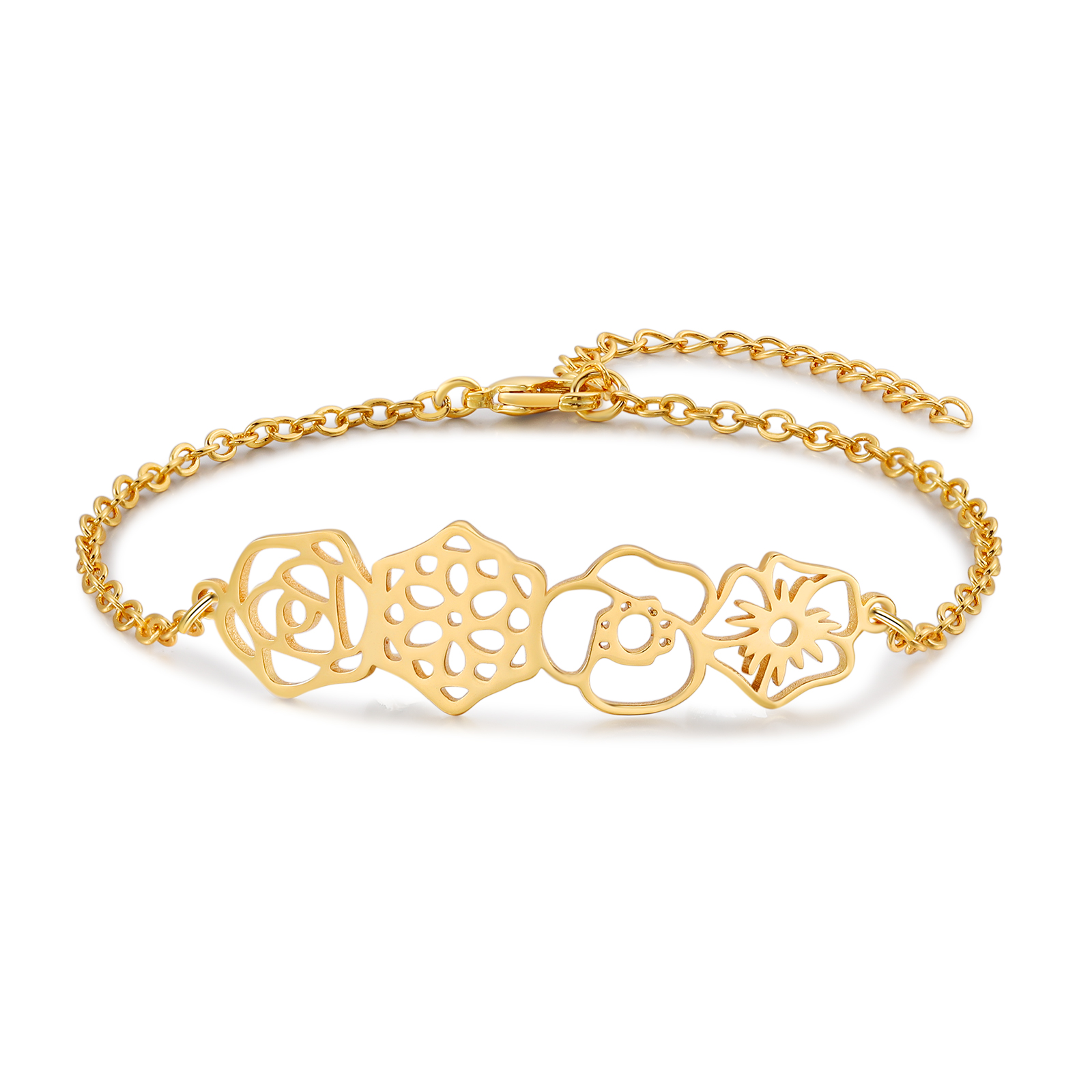 Personalized Bracelet Customization, Customized 4 Birthflower Exquisite Bracelet For Women